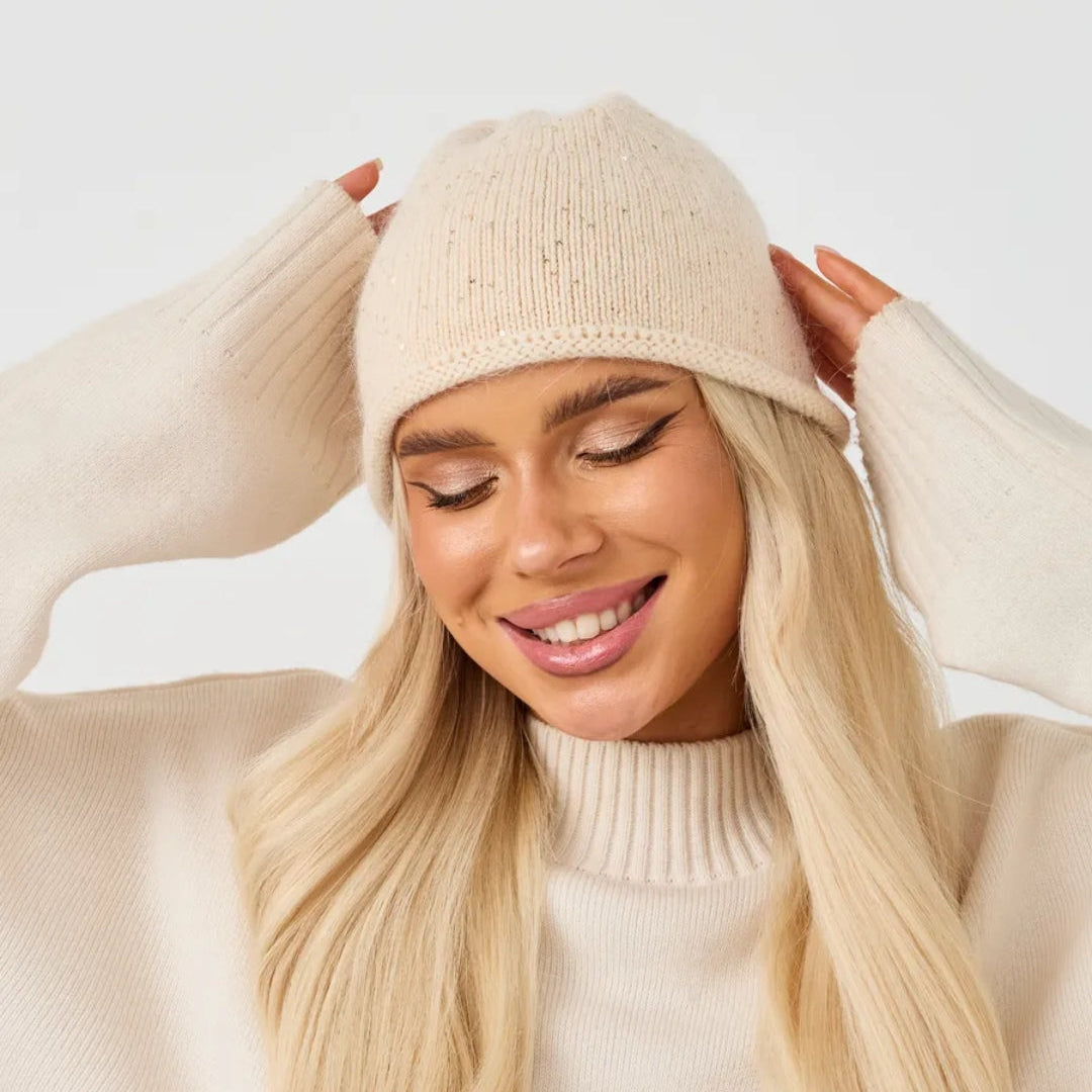 Winter knit angora wool beanie women