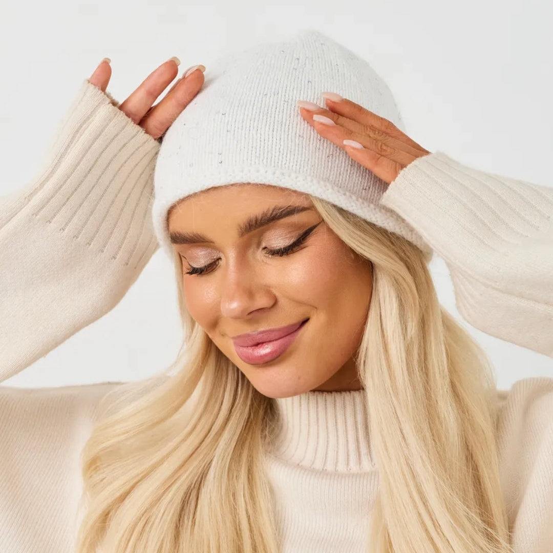 Winter knit angora wool beanie women