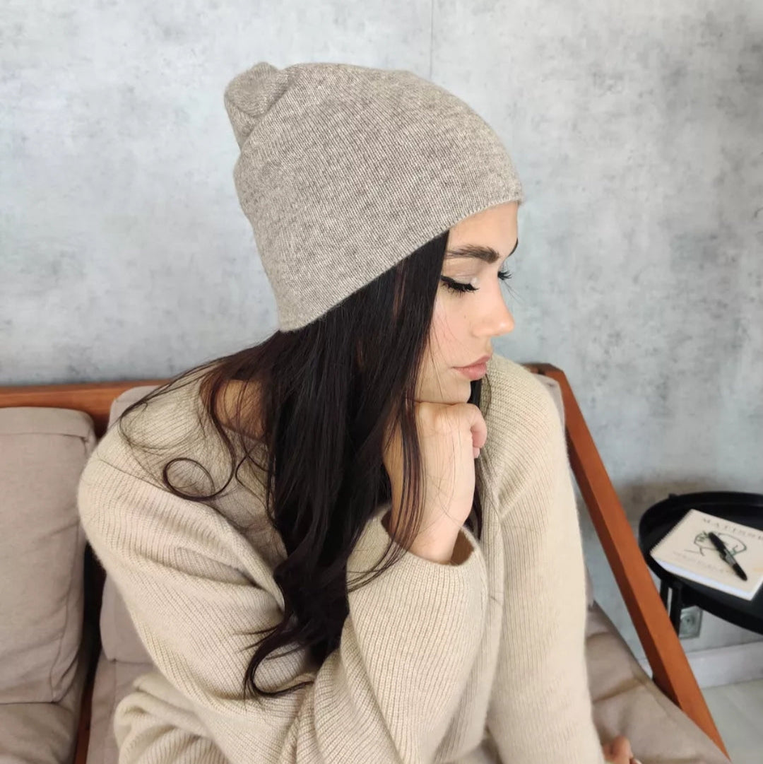 Winter knit angora wool beanie women
