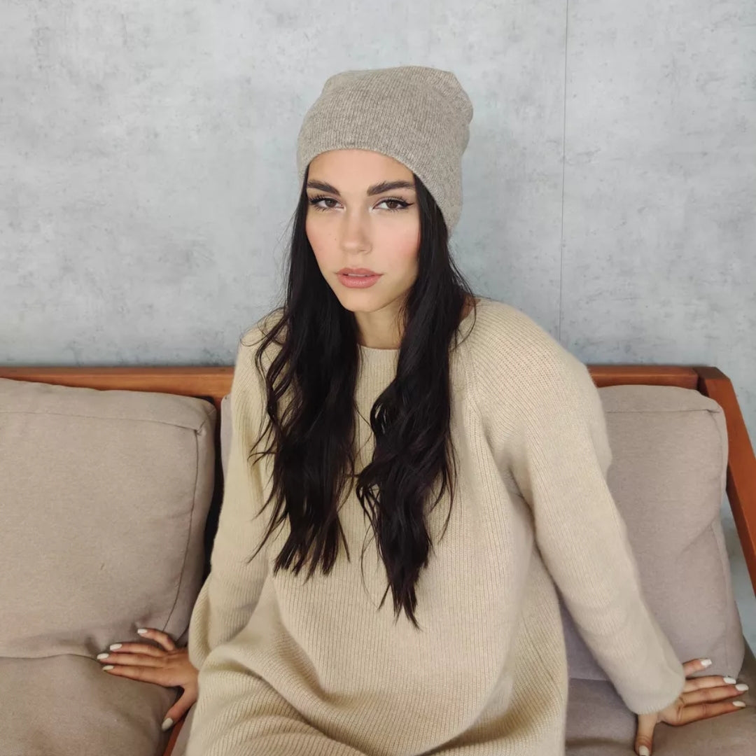 Winter knit angora wool beanie women