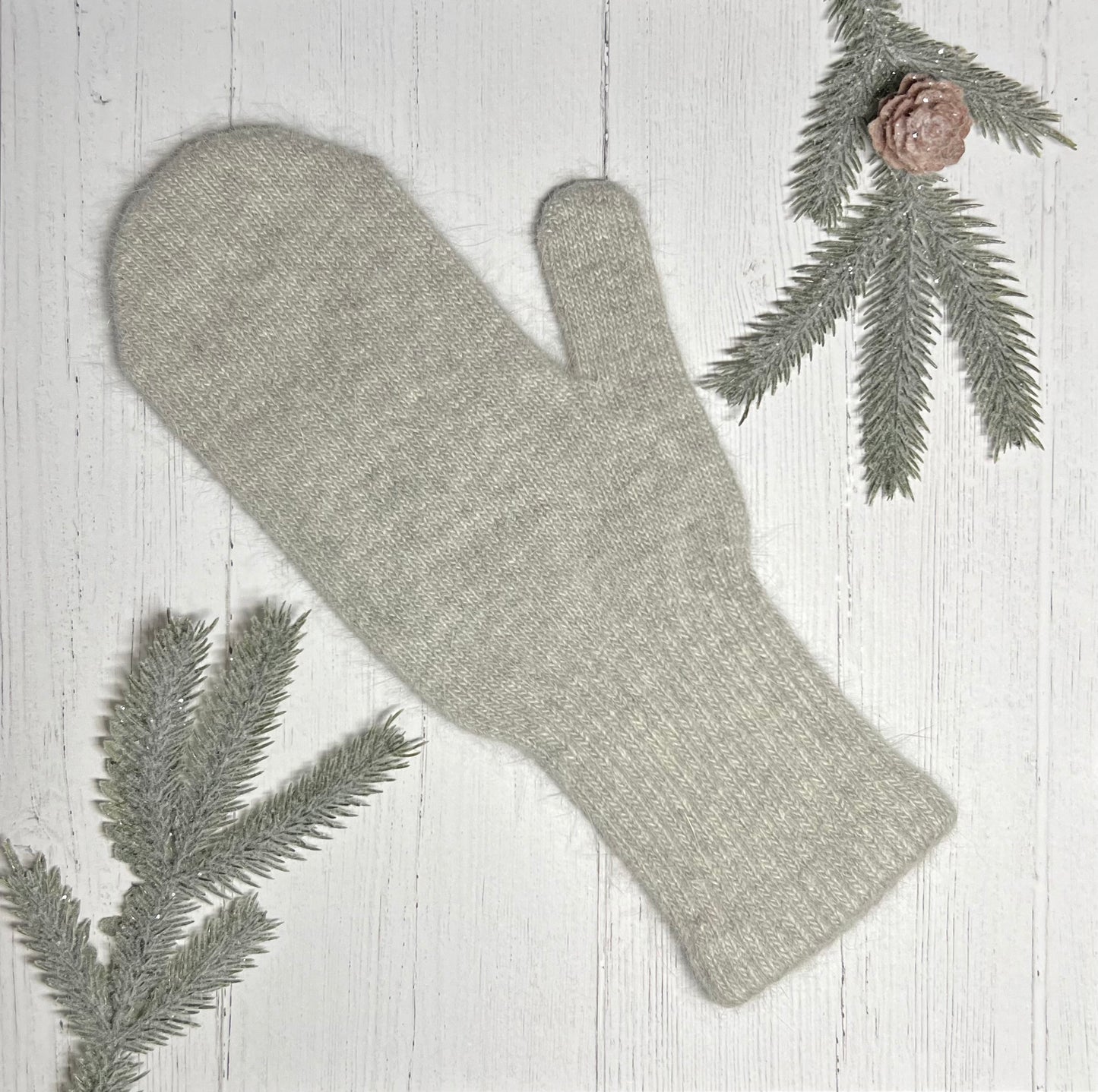 Angora Wool Women Mittens color light grey