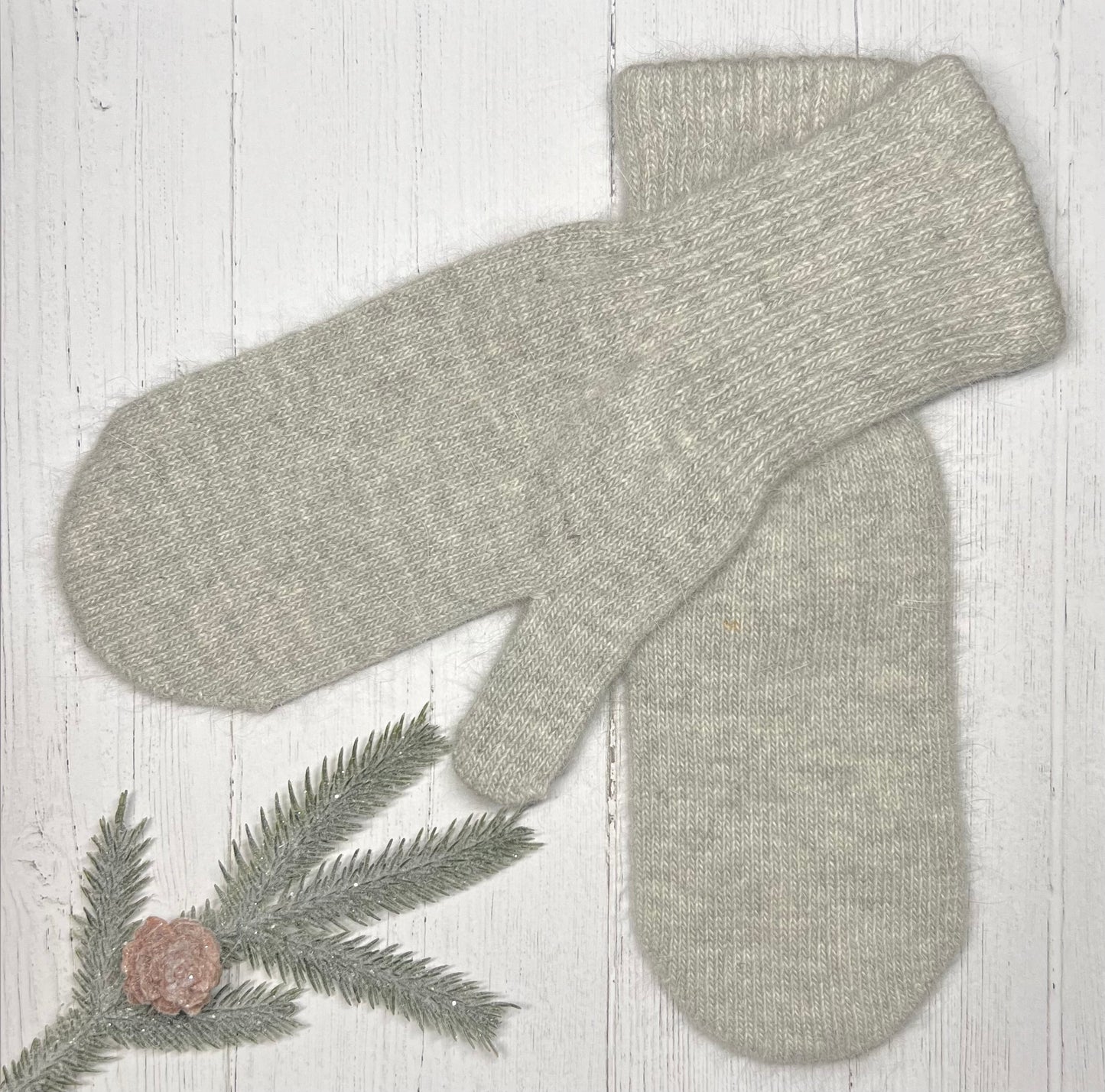 Angora Wool Women Mittens color light grey