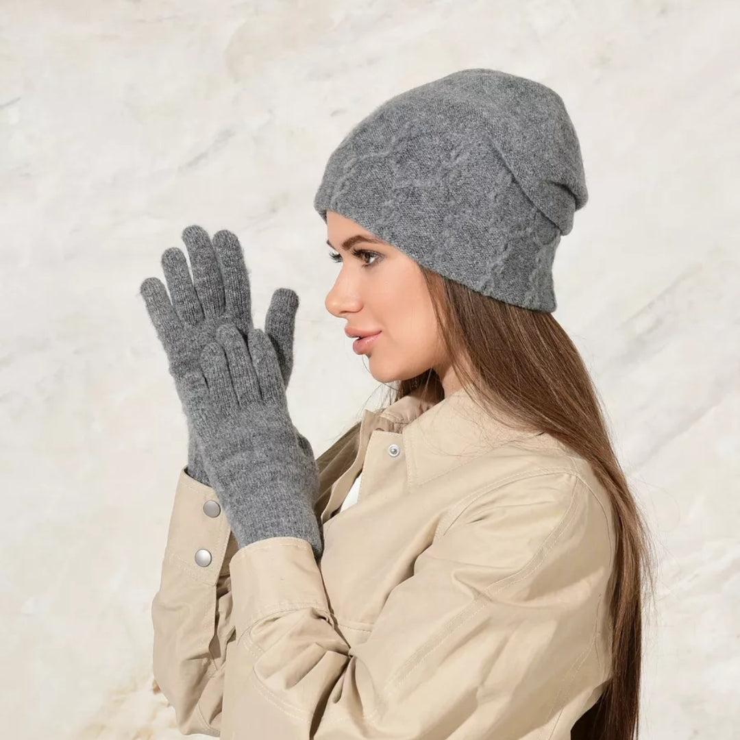 Angora Gloves Dark Gray Women medium size