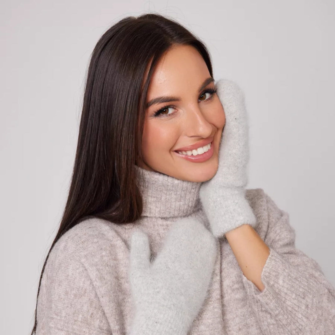 Angora Wool Women Mittens color light grey