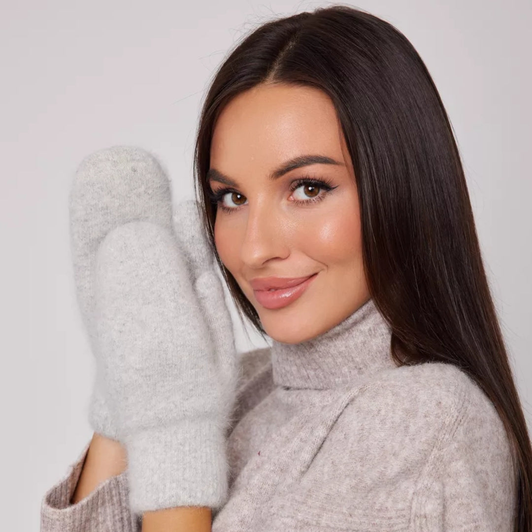 Angora Wool Women Mittens color light grey