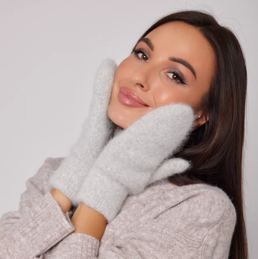 Angora Wool Women Mittens color light grey