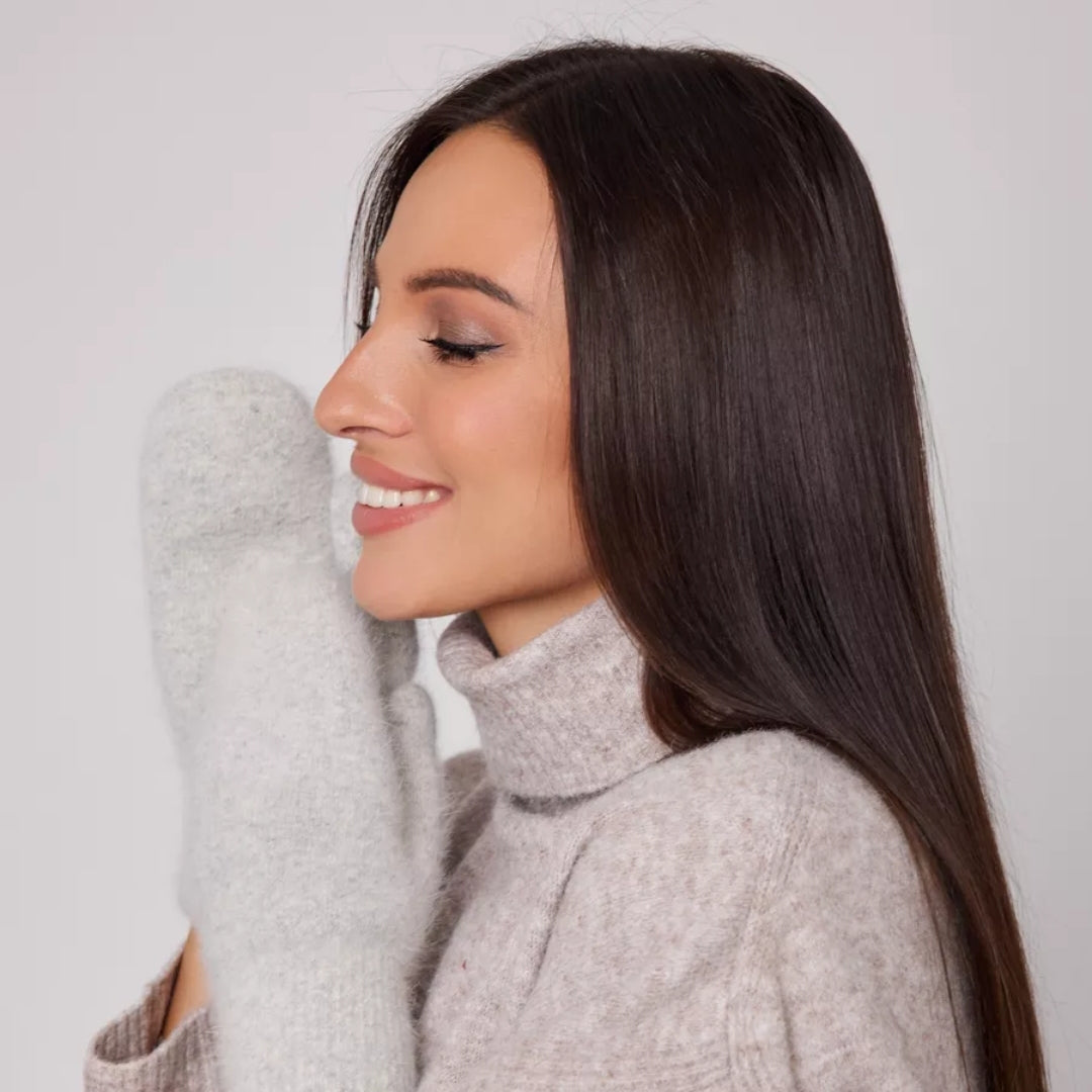 Angora Wool Women Mittens color light grey