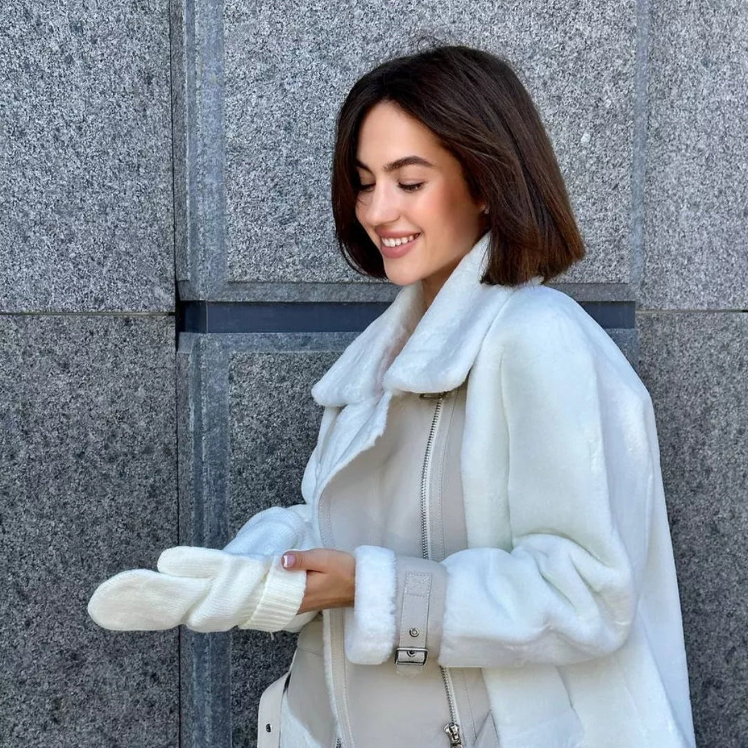 Women's knitted mittens with soft fleece