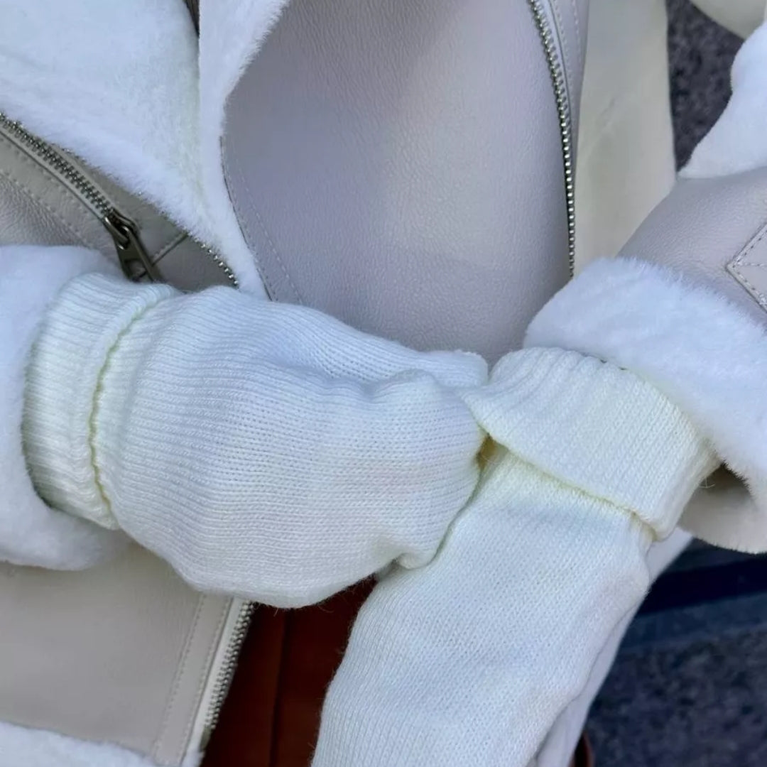 Women's knitted mittens with soft fleece