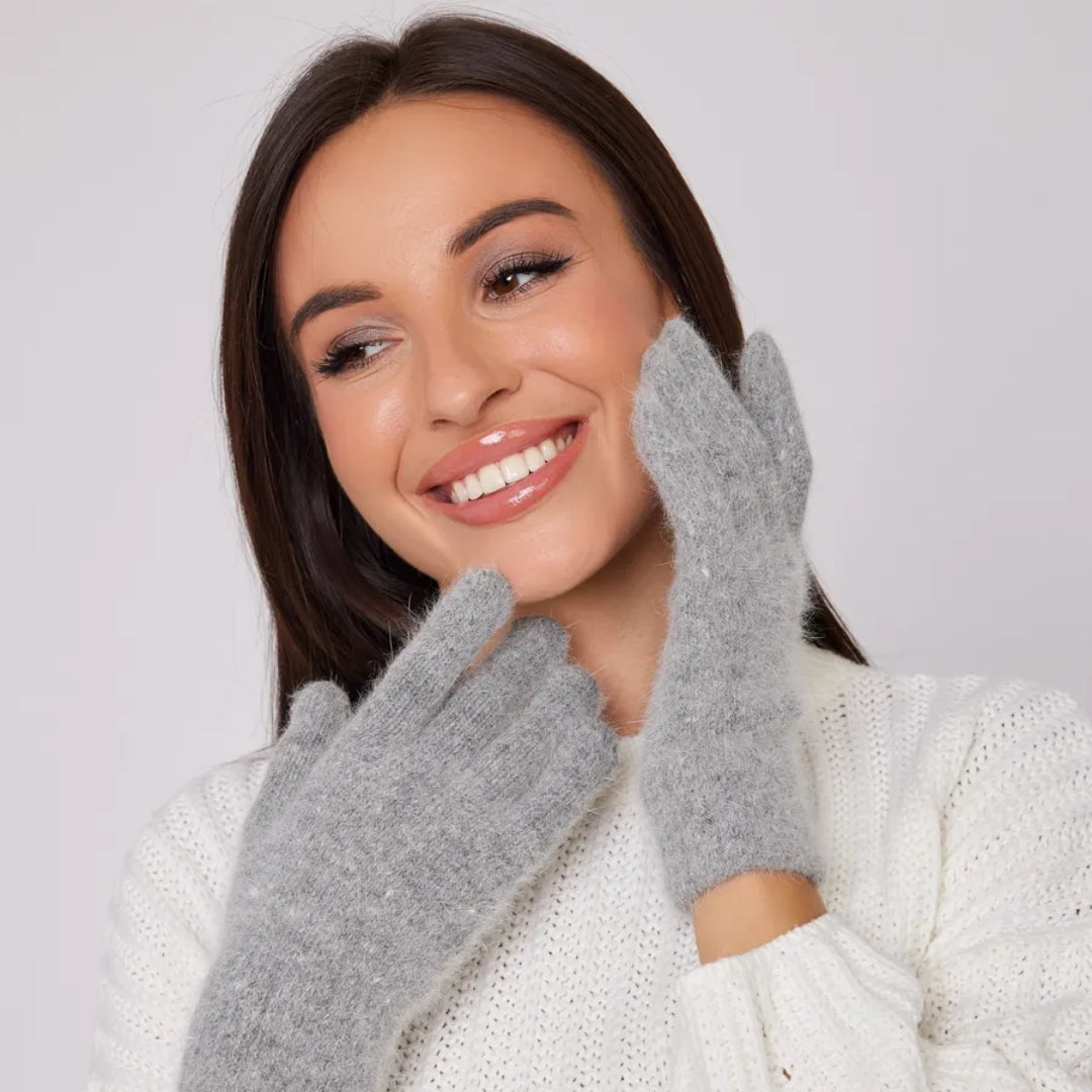 Angora Gloves Gray Women medium size