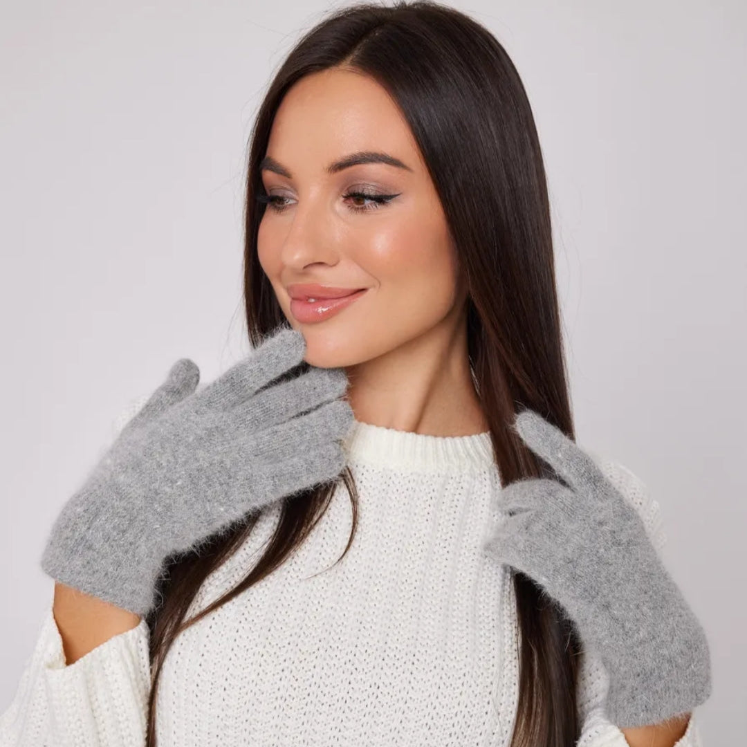 Angora Gloves Gray Women medium size
